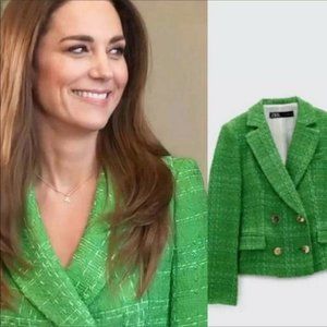 NWT Zara Double Breasted Textured Weave Jacket M